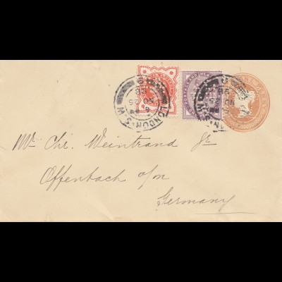 England: 1898: Ganzsache - Perfin - nach Offenbach
