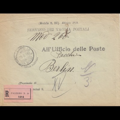Italien: 1914: Palermo nach Berlin - Ufficio delle Poste