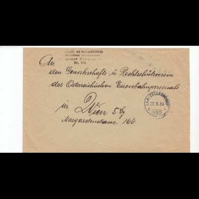 Österreich: 1933: Zellerndorf nach Wien; Eisenbahner Rechtschutz