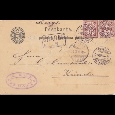 Schweiz: 1883: St. Gallen nach Zürich, Charge