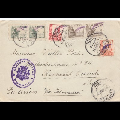 Spanien: 1937: Brief Burgos nach Kusnacht/Zürich, Zensur