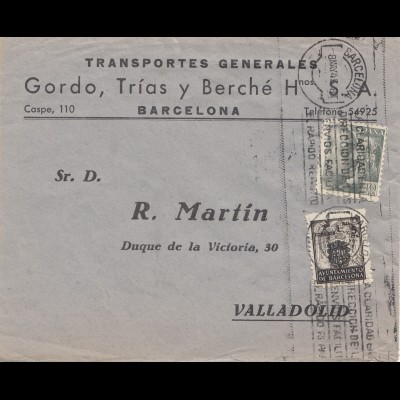 Spanien: 1945: Brief aus Barcelona nach Valladolid