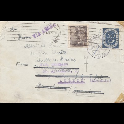 Spanien: 1953: Brief Ostrhausen nach Lübeck - dann Barcelona