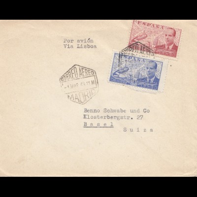 Spanien: 1946: Madrid als Luftpost nach Basel