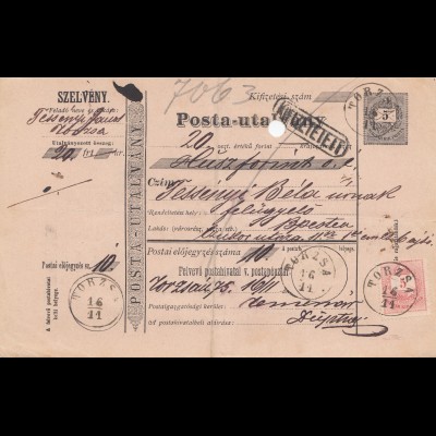 Ungarn: 1875: Paketkarte Torzsa