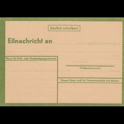 Eilnachricht /Lebenszeichen Postkarte grün, blanko StdW. 4804 43