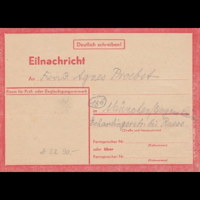 Eilnachricht /Lebenszeichen Postkarte München nach Garmisch 13.7.44