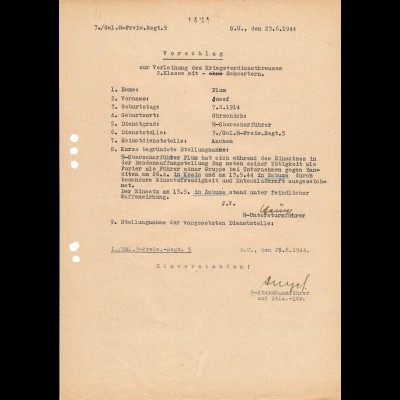 Vorschlag KVK 2. Kl., Bandenkampf, Kosin/Zabuze, 6.44, 3./Gal. SS-Freiw. Reg. 5