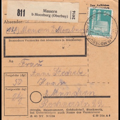 BiZone Paketkarte 1948: Mauern nach Haar bei München