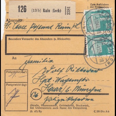 BiZone Paketkarte 1948: Rain (Lech) nach Haar
