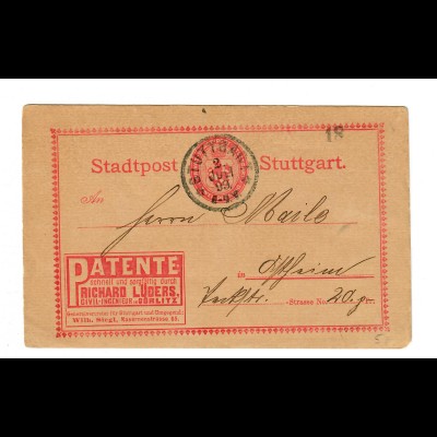 Stadtpost Stuttgart 1899, Patent - Werbung