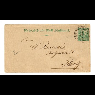 Privat Stadtpost Stuttgart 1888, Ganzsachen Umschlag