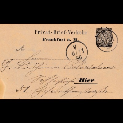 1886: Privat-Brief-Verkehr-Frankfurt/Main - Privatganzsache