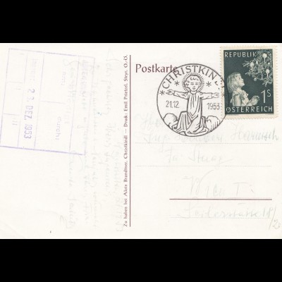 1953: Christkindl - Österreich Postkarte nach Wien Fa. Stuag