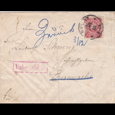 Brief 1888 Brief nach Eisenach und zurück - Ermittlung Absender