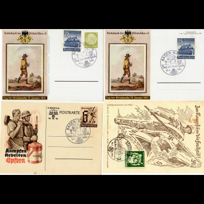 4x Gedenk-/Sonderkarten 1941 Tag der Briefmarke