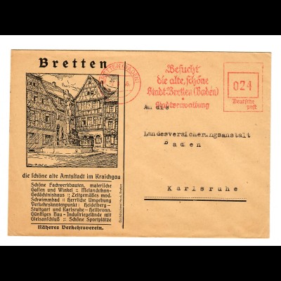 Postkarte Bretten/Baden nach Karlsruhe 1946