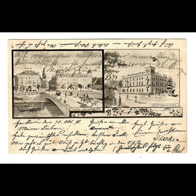 1898: Ansichtskarte Heilbronn mit Eisenbahnhotel nach Pfeffingen