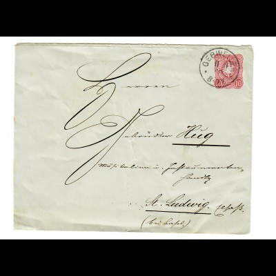 Brief Gebweiler, Ganzsachen Umschlag 1890 nach St. Ludwig/Els.