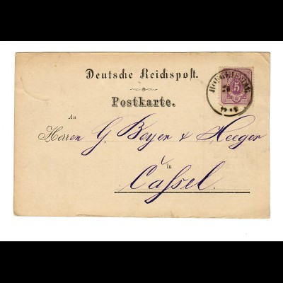 Postkarte Hofgeismar 1875 nach Kassel, Buchdruckerei, Zigarren