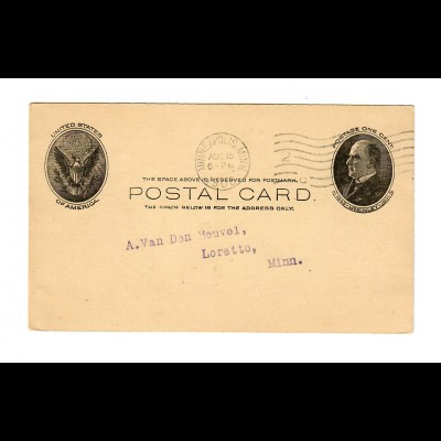 Postkarte 1908, Mineapolis/Minn nach Loretto: Dampfschiff Zeeland Ticket Preis