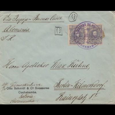 Bolivien 1915 cover Cochabamba via Buenos Aires to Berlin/Germany