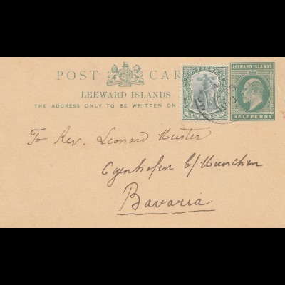 Leeward Islands /Montserat - mixed stamps 1910: post card to München/Germany