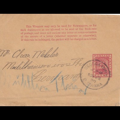 British Guiana: wrapper 1889 Georgetown to Mühlhausen/Germany