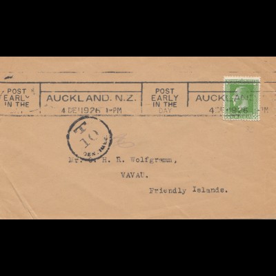 New Zealand: 1926 Auckland to Vavau - Friendly Islands - Taxe
