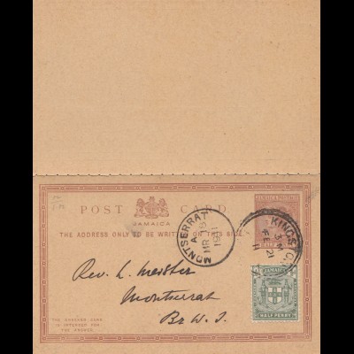Jamaica 1911 post card to Montserrat