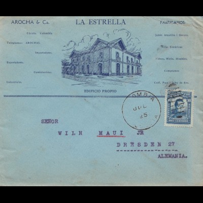 Colombia 1925: La Estrella - letter to Dresden