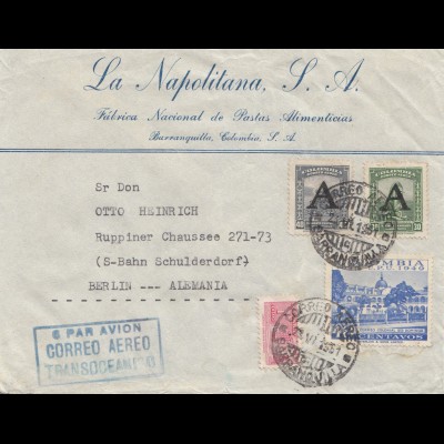 Colombia 1951: Barranquilla - Air mail - to Berlin