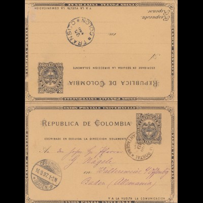 Colombia 1897: Cartagena to Offenbach, Q/A post card