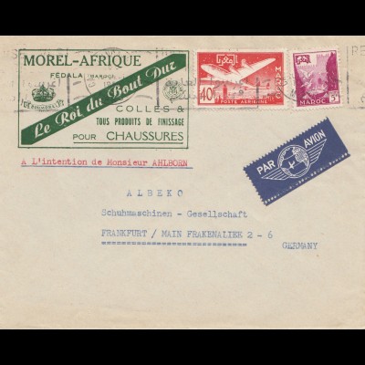 Maroc 1958: air mail Casablanca to Frankfurt, shoes, Schuhe, chassures