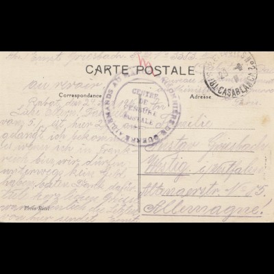 Maroc 1916: post card El Adjeb/Casablanca to Westig