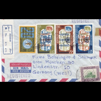 Jordan: registered air mail from Amman to München, Jewlery 1969