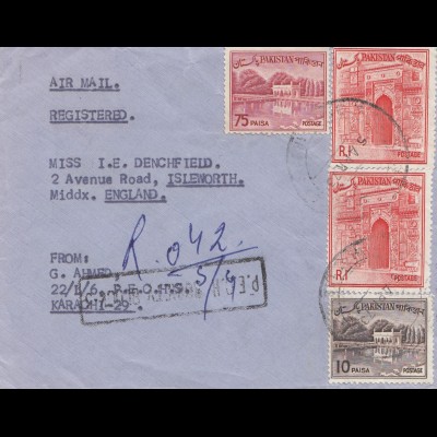 Pakistan: registered letter to Isleworth / England