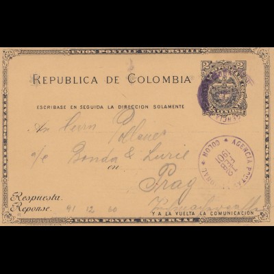 Colombia: 1901 post card Colon to Prag