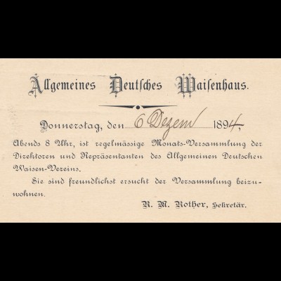 USA 1894: post card Allgemeines Deutsches Waisenhaus Baltimore