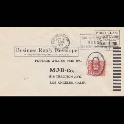 USA 1936: Los Angeles, Business Reply Envelope, First Class