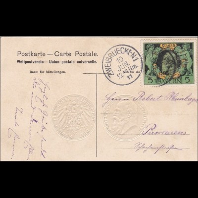Bayern: 1911, Postkarte von Zweibrücken