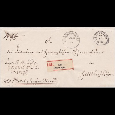 Thurn und Taxis: Brief von Meiningen nach Hildburghausen 1873