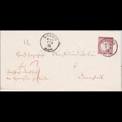 Brief von Giessen nach Darmstadt 1872