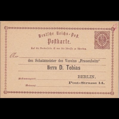 Ganzsache/Postkarte mit Adresse eingedruckt Berlin Verein Frauenheim