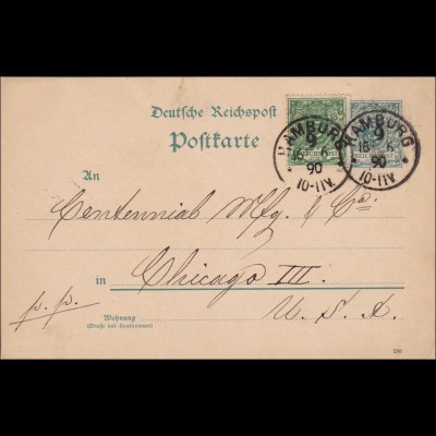 Ganzsachen Postkarte von Hamburg nach Chicago 1890, Signiert Zenker BPP