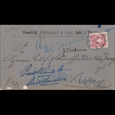 Brief von Suhl nach Leipzig 1886