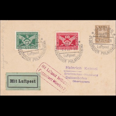 Ganzsache 31. Dt. Philatelistentag 1925 Hamburg mit Luftpost München 2