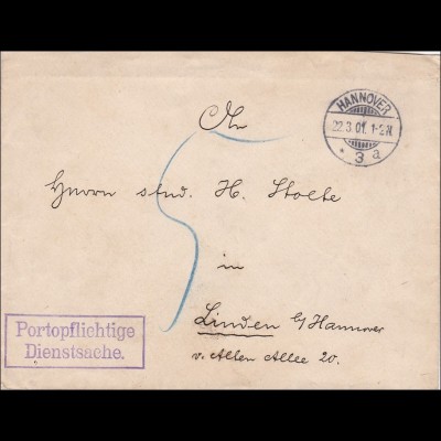 DR Dienst: Königl.Staats-Archiv Hannover nach Hannover-Linden 1901