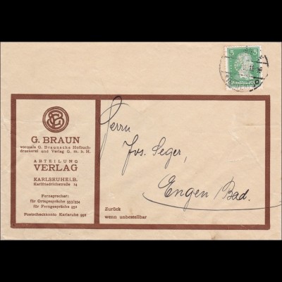 Perfin: Brief aus Karlsruhe, 1928, G. Braun,
