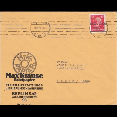 Perfin: Brief aus Berlin, Max Krause Briefpapier, 1929 MK